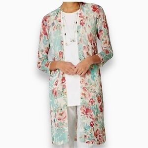 J. Jill Linen Blend Watercolor Floral Cardigan Sweater Size XL Petite